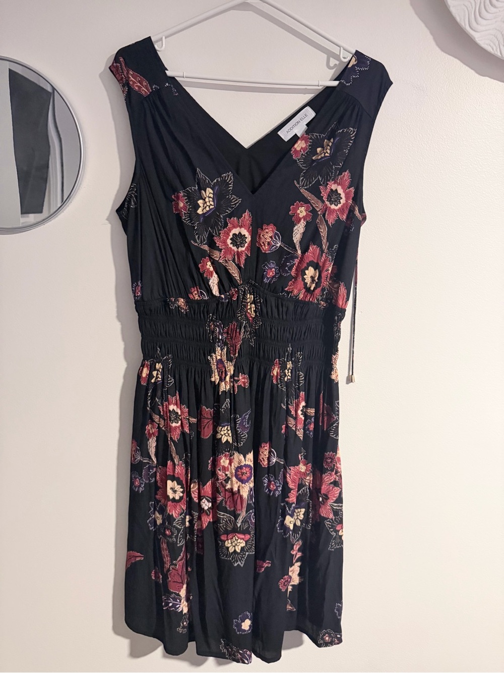 Addition Elle Black Floral V-Neck Smocked Waist Dress